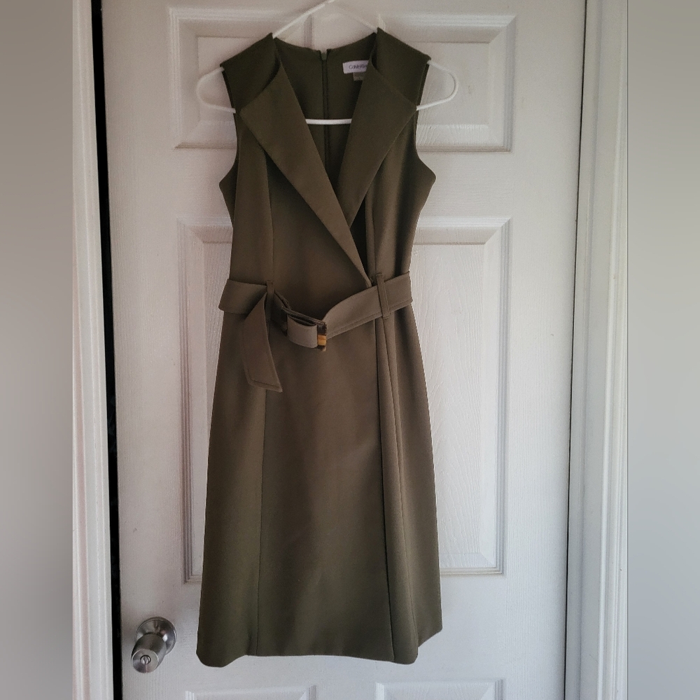 Calvin Klein Olive Belted Midi Dress
